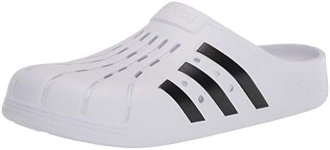 adidas Unisex Adilette Clog Slide Sandal, White/Black/White, 10 US Men