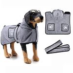 Ranphy Dog Bathrobe Towel with Hood Soft Pet Bath Robe with Double Pocket and Belt Super Absorbent Quick Dry Dressing Gown Pajamas Small Medium Large Dog Fast Drying Coat for Bath Beach Trips