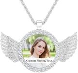 Premium Custom Necklaces with Pictures - Photo Necklace Picture Pendant Personalized Custom Memory Necklaces Angel Wings Round Chain Gifts for Men Women