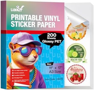 Uinkit 200 Sheets Premium Glossy Printable Vinyl Sticker Paper Durability Adhesive Paper 11 x 17,