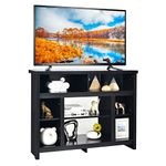 COSTWAY TV Stand for TVs up to 48", Wooden TV Cabinet Media Entertainment Center with Adjustable Shelves & Cable Manage Holes, Living Room TV Unit Console Table for 18" Electric Fireplace (Black)