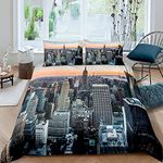 New York Duver Cover Set New York City Manhattan Skyline Cityscape Bedding Set Contemporary Artistic Sunset Landscape Quilt Cover 3Pcs Double Size