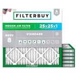 Filterbuy 25x25x1 Air Filter MERV 8 Dust Defense (6-Pack), Pleated HVAC AC Furnace Air Filters Replacement (Actual Size: 24.50 x 24.50 x 0.75 Inches)