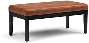 SIMPLIHOME Lacey 43 inch Wide Rectangle Ottoman Bench Distressed Saddle Brown Tufted Footrest Stool, Faux Leather for Living Room, Bedroom, Contemporary Modern