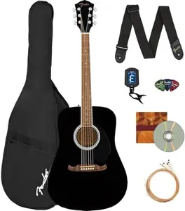 Fender FA-125 Dreadnought Acoustic Guitar - Black Bundle with Gig Bag, Tuner, Strap, Strings, Picks, and Austin Bazaar Instructional DVD