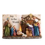 Valery Madelyn Pre-Lit Christmas Nativity Figurines with Lights, Large Holy Family Nativity Scenes Resin Manger for Xmas Indoor Home Table Fireplace Holiday Decorations, 10.5 Inch Tall