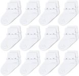 CozyWay Baby Girl Turn Cuff Ruffle Socks, 12 Pairs, White, 3-5 Years Old