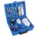 LSLANSOON 2Pcs Set HVLP Air Gravity Spray Gun Kit, 0.8mm & 1.4mm Nozzle Auto Gravity Feed Painting Tool Set with Locking Air Pressure Regulator Gauge, Wrench, Brush, LY-1014