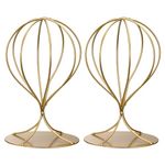 Uxcell Metal Hat Display Stand 2 Pack Tabletop Hat and Wig Rack Women Closet Holder for Baseball Cap, Fedora Hat, Cowboy Hat - Gold