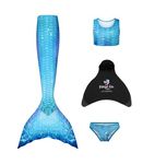 Planet Mermaid Kids Deluxe Set Vivid Colour Mermaid Tail Swimming Costume for Girls. Includes UK's Leading Swimming Aid ' Magic Fin', Tail, Crop Top & Briefs. Silver Surfer, 9-11 Years