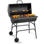 VonHaus Charcoal BBQ – XL Portable Barrel Barbecue with Warming Rack, Temperature Gauge, Wheels, Large Cooking Grill, Air Vents – 2 in 1 Barbeque and Smoker – Grill Meat, Fish & Vegetables
