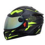 Steelbird SBH-17 Terminator ISI Certified Full Face Graphic Helmet in Matt Finish(Medium 580 MM, Black Fluo Neon Fitted with Clear Visor and Extra Chrome Gold Visor)