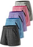 5 Pack: Womens Workout Gym Shorts Casual Lounge Set, Ladies Active Athletic Apparel with Zipper Pockets, Heather Black/Blue/Purple/Pink/Gray, Large