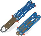 UEDGER Fish Lip Gripper Tools - Foldable Fishing Grabber Tool, Portable Lightweight Aluminium Alloy Fishing Grips Pliers Hook Remover Accessories Gift for Men(Blue-Brown)