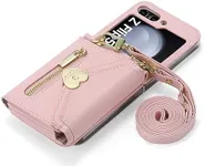 XIMAND for Samsung Galaxy Z Flip 5 Case with Love Flip Wallet, Large Capacity for 8 Card Slots, and Long Strap - a Mini, Fashionable Crossbody Bag for Young, Stylish Women Shopping(Z Flip 5,Pink)