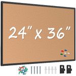 Board2by Cork Board Bulletin Board 24 x 36, Black Aluminium Framed 2 x 3 Corkboard, Office Board for Wall Cork, Large Wall Mounted Notice Pin Board with 16 Push Pins for School, Home & Office