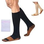 360 RELIEF Copper Infused Compression Socks - for Men and Women Supports | Varicose Veins, Achy Feet Blood Circulation, Travel, Running, Pregnancy | L/XL, Black with Mesh Laundry Bag |