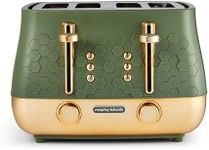 Morphy Richards Cassini 4 Slice Toaster, Variable Browning and Width Slots, 6 Power Levels, Removable Crumb Tray, Illuminated Buttons, High Lift, Defrost, Reheat, 800W, Olivine Green, 243022