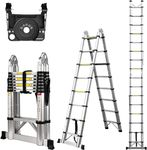 Soctone Telescoping Ladder A Frame, 16.5 Ft Compact Aluminum Extension Ladder, Telescopic RV Ladder for Camper Trips Motorhome with Tool Platform and Stabilizer Bar, 330 lb Capacity, Black