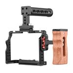 Andoer Andoer Camera Video Cage + Handle + Side Wooden Grip Kit Aluminium Alloy with Dual Cold Shoe Mounts Numerous 1/4 Inch Thread Replacement for Sony A7IV/ A7III/ A7II/ A7R III/ A7R II/ A7S II