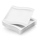 MALACASA Square Dinner Plates, 8.2" White Plates Set of 6, Porcelain Side Plates Small Dessert Plates Salad Plates, Microwave & Dishwasher Safe, Series Flora