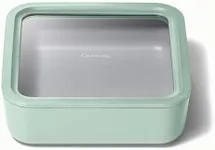 Caraway Glass Food Storage, 10 Cup Glass Container,Ceramic Coated Food Container,Easy to Store, Non Toxic, Non Stick Lunch Box Container with Glass Lids. Dishwasher, Oven,Square Shape,Mist