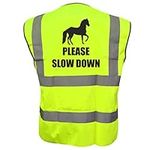 Equestrian PLEASE SLOW DOWN Hi Viz Vis Vest Horse Riding Reflective Waistcoat Jacket Road Safety Visibility Yellow Medium