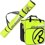 BRUBAKER Combo Set Carver Champion - Ski Bag and Ski Boot Bag For 1 Pair of Skis + Poles + Boots + Helmet - Neon Yellow/Black - 74 3/4 Inches / 190 Cm