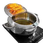 Saltlas Deep Fryer Pot (°F), 11"/4.4Qt (4.2 L) Extra Large Tempura Frying Pot with Lid, 304 Stainless Steel Fry Pot with Fahrenheit Thermometer and Oil Drip Drain Rack