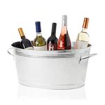 True Classic Oval Ice Bucket, Galvanized Metal Drink Cooler Beverage Tub, Chill Wine & Beer, 6.3 for Home Parties Gallons, 22.75" x 9.25" ,Silver, 6.3 gallons