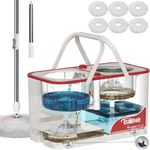 RinseWise Mop Bucket Separate Dirty Water, Spin Mop Bucket System, 4-Chamber Mop and Bucket with Wringer Set Cleaning Supplies with 3 Microfiber Replacement Head Refill - White