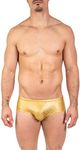 Gary Majdell Sport Mens Hot Prints Hipster Bikini Swimsuit with Contour Pouch (Gold Pebbles, Large)