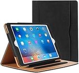 iPad Air 1/ Air 2 Case - Leather Stand Folio Case Cover for iPad Air 1/Air 2 (9.7 Inch Launched 2013/2014) Case with Multiple Viewing Angles, Document Card Pocket(All Black)