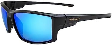 Islander Eyes Belize Polarized Sunglasses for Men or Women Sporty Wraparound Black Frame w/Blue Mirror Lens