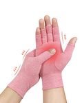 Donfri 1 Pair Arthritis Gloves Fingerless Compression Gloves for Women Men Relieve Symptoms Rheumatoid Osteoarthritis Raynauds Disease Breathable Comfortable Machine Washable (Pink, S)