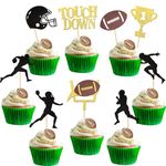 ZHUOWEISM 36 PCS Rugby Touch Down Cupcake Toppers Americal Football Players Trophy Helmet Cupcake Picks for Super Rugby Sports Theme Baby Shower Birthday Party Cake Decorations Supplies