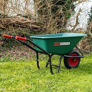 HOMEMASTER® Heavy Duty Garden Wheelbarrow | 90L 150KG | Pneumatic Tyre | Toughened Plastic | Strong Large Transport Trolley Handcart Wheel Barrow | Green & Black