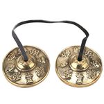 Tibetan Tingsha Cymbals Handcrafted Buddhist Lucky Symbol Embossed Meditation Yoga Bell Chimes with Instruction Percussion Instrument(#1)