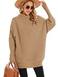 Famulily Long Sweater for Womens Pullover Turtleneck Oversized Knitwear Casual Winer Solid Soft Jumper Tunic Tops Brown M