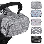 Universal Stroller Caddy Accessories All-in-One Baby Organizer with Insulated Pocket,Capacity for Diapers, Toys & Snacks, Dark Gray