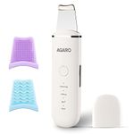 AGARO Ultrasonic Facial Skin Scrubber for Wet Skin, Blackheads Remover and Facial Pores Cleaner with 4 Modes, Facial Scrubber Stainless Steel Spatula Safe for skin, Come with Extractor for Facial Deep Cleansing, 2 Silicone Covers Included, Rechargeable, White