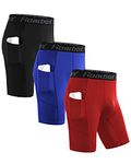 Roadbox 3 Pack Compression Shorts for Men - Quick Dry Athletic Workout Underwear Running Cycling Gym Shorts with Pocket