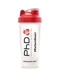 PhD Nutrition Mixball Shaker, Shaker for Protein Shakes, Wire Mixball Whisk, Red Non-Drip Screw Lid, Transparent Colour, 600 ml