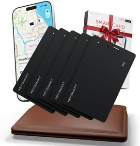 KeySmart MFI-Certified SmartCard Wallet Tracker Card, Compatible with Apple Find My App, Rechargeable Thin GPS Item Finder for Luggage Tag, Smart Bluetooth Tracking with Key Chain Hole Black, 5 Pack