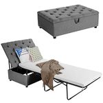 KOMFOTT Folding Ottoman Sleeper Chair Bed with Mattress, Convertible Fold Out Sleeper Sofa Bed, Guest Bed Chaise Lounge for Living Room Small Apartment Bedroom, 89" D x 40.5" W