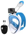 Zumhigh Full Face Snorkel Mask,180°Panoramic View,Anti-leak,Anti-fog,Snorkeling Mask Set with Adjustable Strips,Diving Mask with Detachable Camera Face, for Teenagers Adults,Blue,S/M