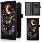 FUYOCWE Leather Checkbook Covers for Men Women Check book Holder Cover Wallets for Personal Checkbook Duplicate Checks with RFID Blocking & Elastic Strap, Butterfly Flowers & Gold Moon, Classic