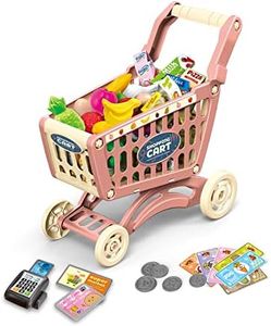 RedCrab Carro Compra Juguetes Infantil, Juego de Accesorios de Tienda de 54 Piezas, Carrito de Compras de Juguete para Regalo Educativo (Rosa)
