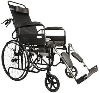Entros Recliner 3-In-1 Deluxe Wheelchair | Chrome Finish Foldable Wheelchair for Regular & Commode Use | Swing-Away Footrest With Calf Support, 608GCJ-Black.