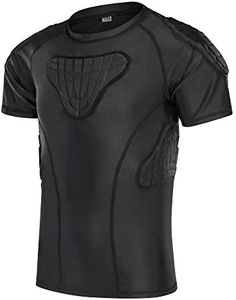 TUOYR Padded Shirt Youth Boys Padded Compression Sports Protective T-Shirt Rib Chest Protector Extreme Exercise, boys, 86201, Black Padeed Shirt, Y-S(Chest 25inch~26.5inch)